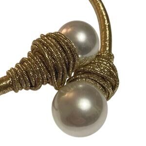 Rare Amrita Singh Faux Pearl Necklace Wrapped Gold Rigid Choker Style Boho omega